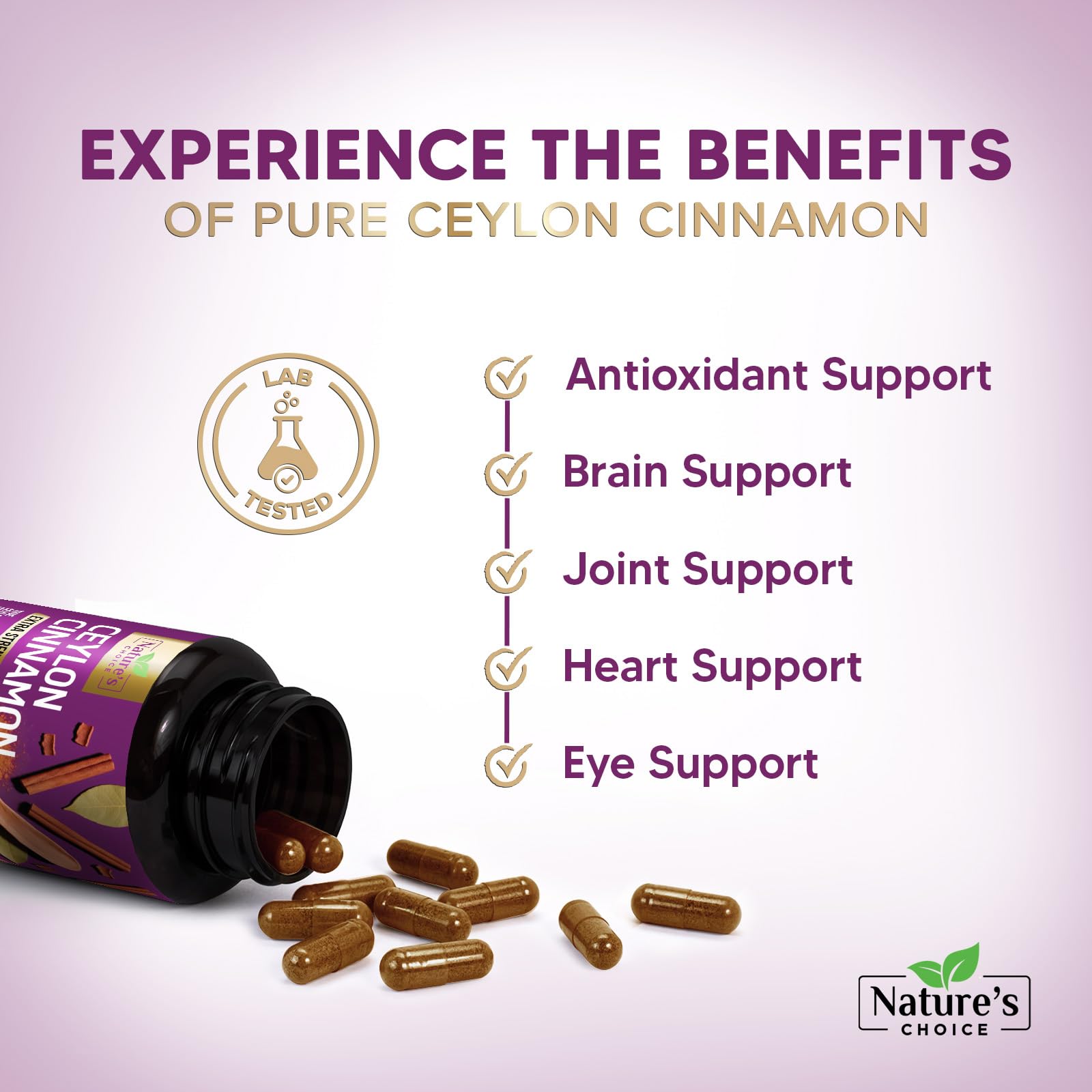Nature's Choice Ceylon Cinnamon Capsules 1800mg with measuring spoon