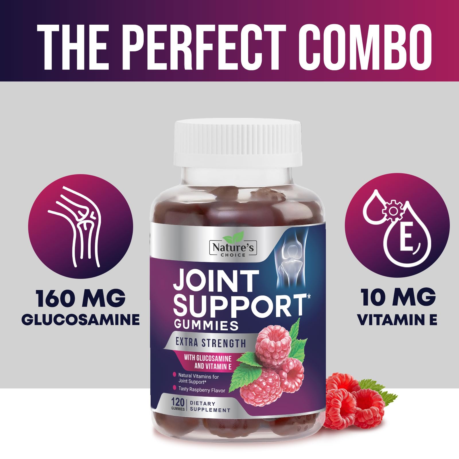 Nature's Choice Joint Support Gummies displayed with a measuring spoon