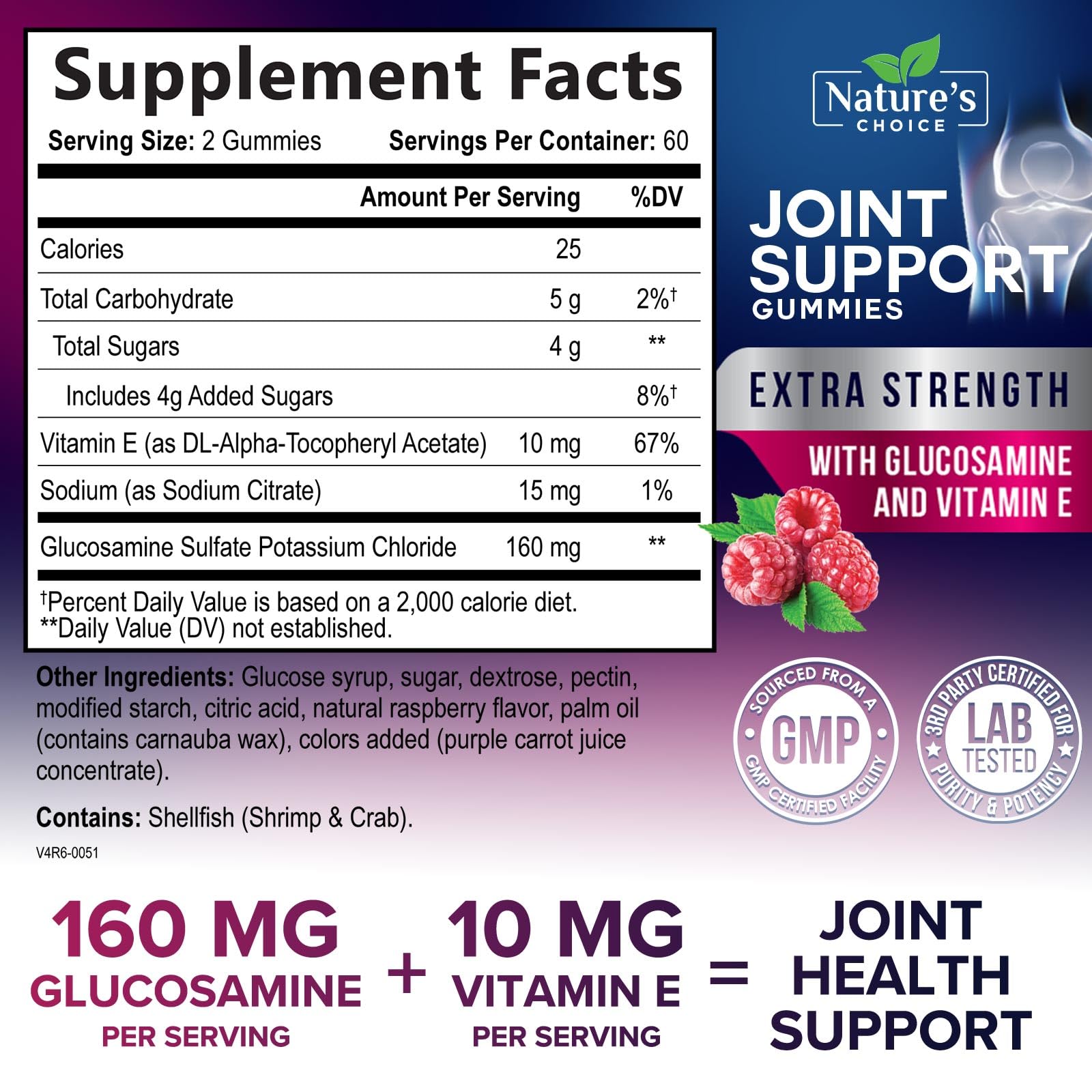 Nature's Choice Joint Support Gummies side view showing dosage