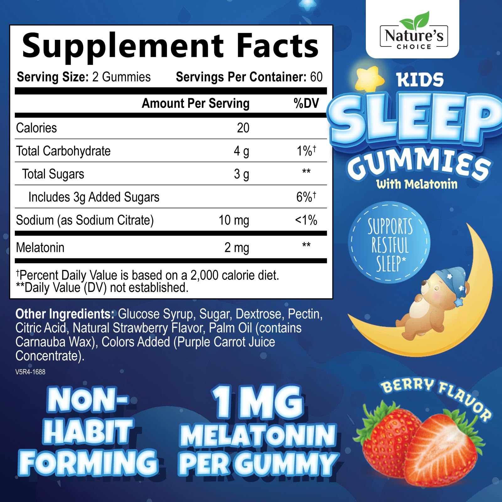 Nature's Choice Kids Melatonin Gummies 2mg Berry flavour close-up
