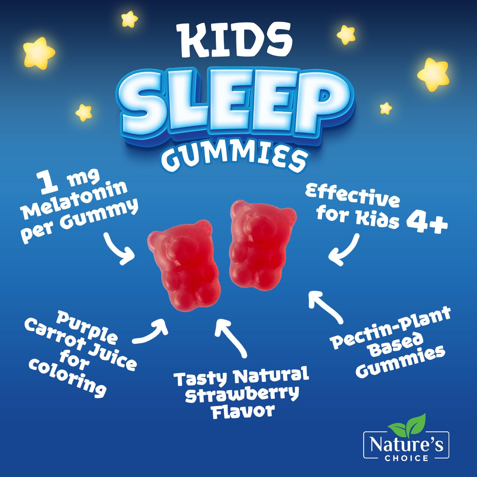 Nature's Choice Kids Melatonin Gummies packaging side view