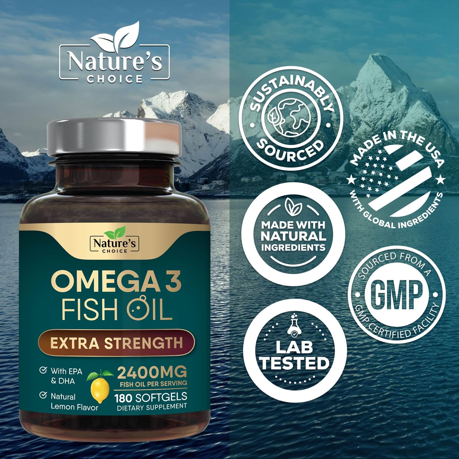 Nature's Choice Omega-3 Fish Oil Triple Strength 2400mg softgel close-up