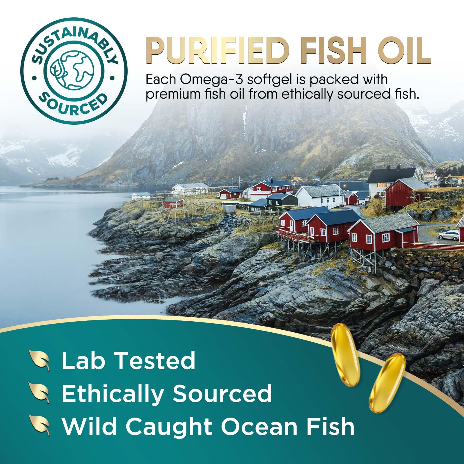 Nature's Choice Omega-3 Fish Oil Triple Strength 2400mg softgel on a wooden table