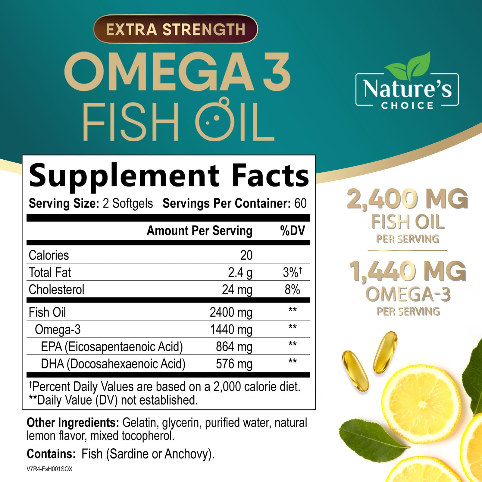 Nature's Choice Omega-3 Fish Oil Triple Strength 2400mg softgel side view