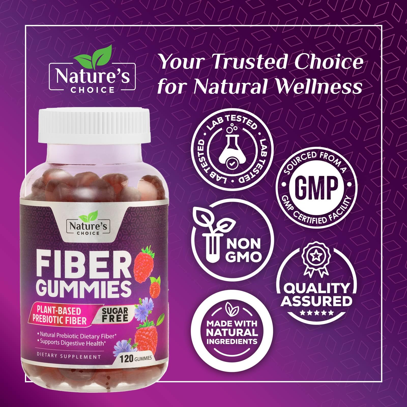 Nature's Choice Sugar-Free Fiber Gummies side view of container