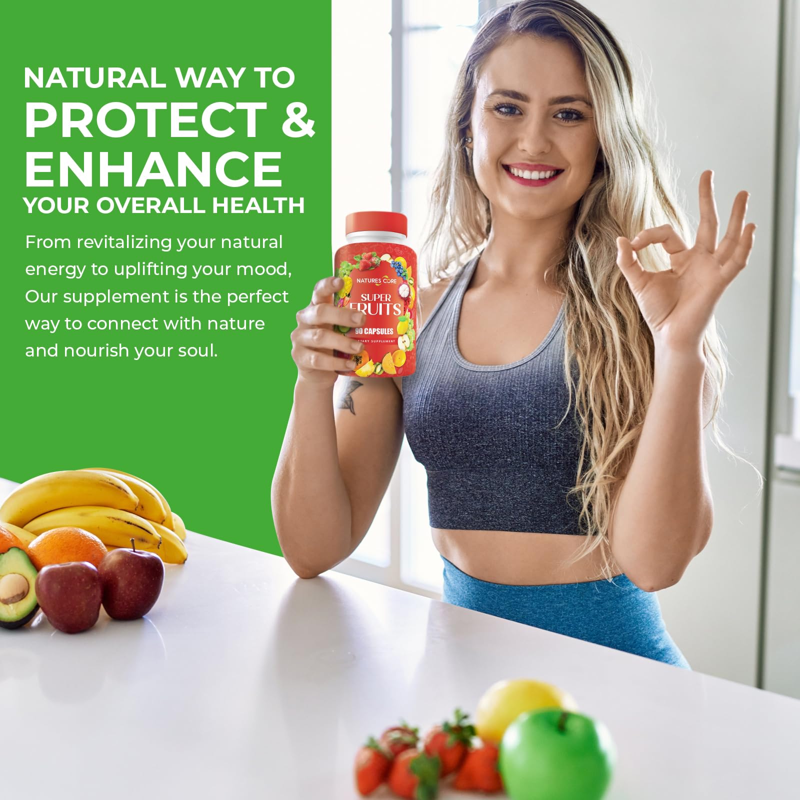 Nature's Core Fruit and Veggies Supplement bottle side view