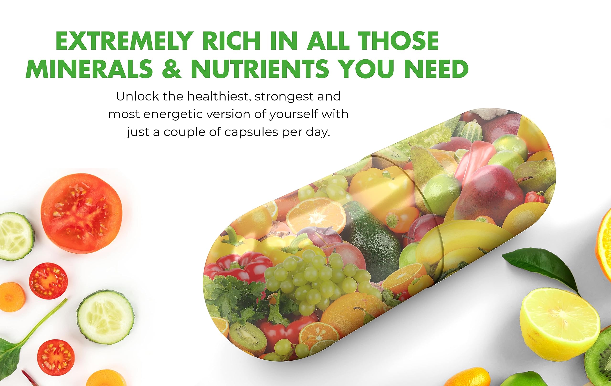 Nature's Core Fruit and Veggies Supplement capsules close-up