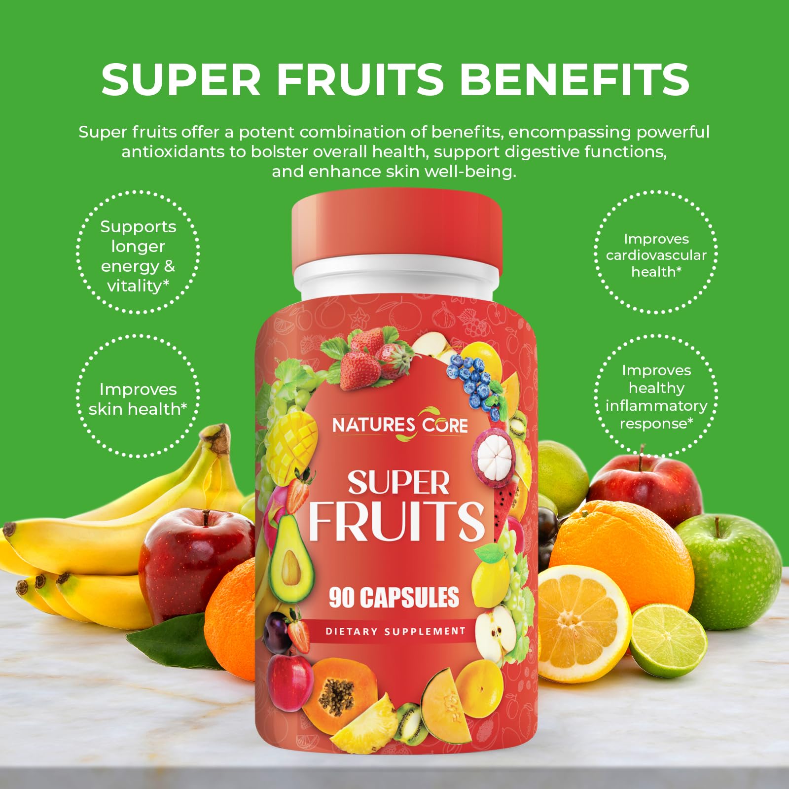 Nature's Core Fruit and Veggies Supplement in a lifestyle setting