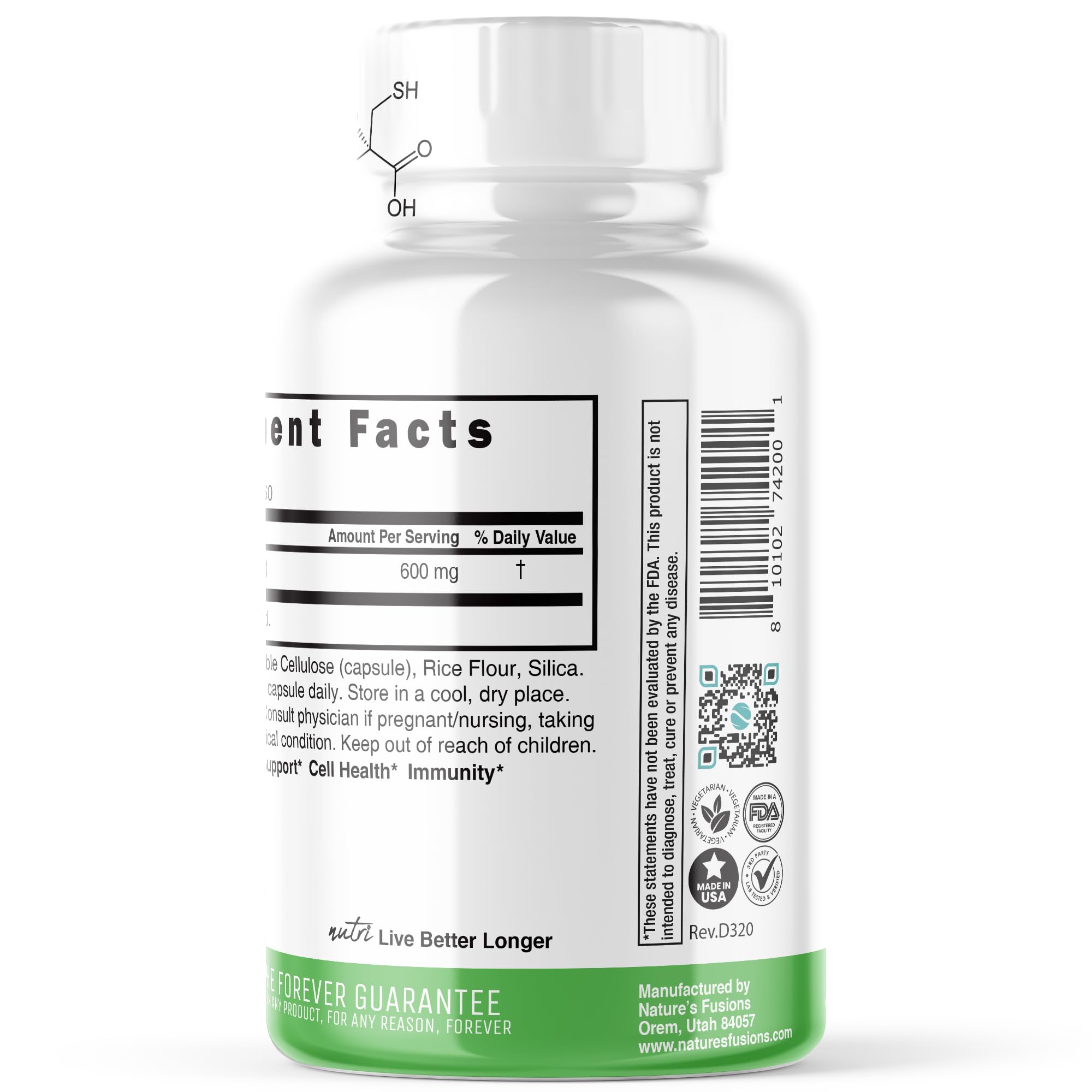 Nature's Fusions Acetyl-L-Carnitine 600mg capsules back label