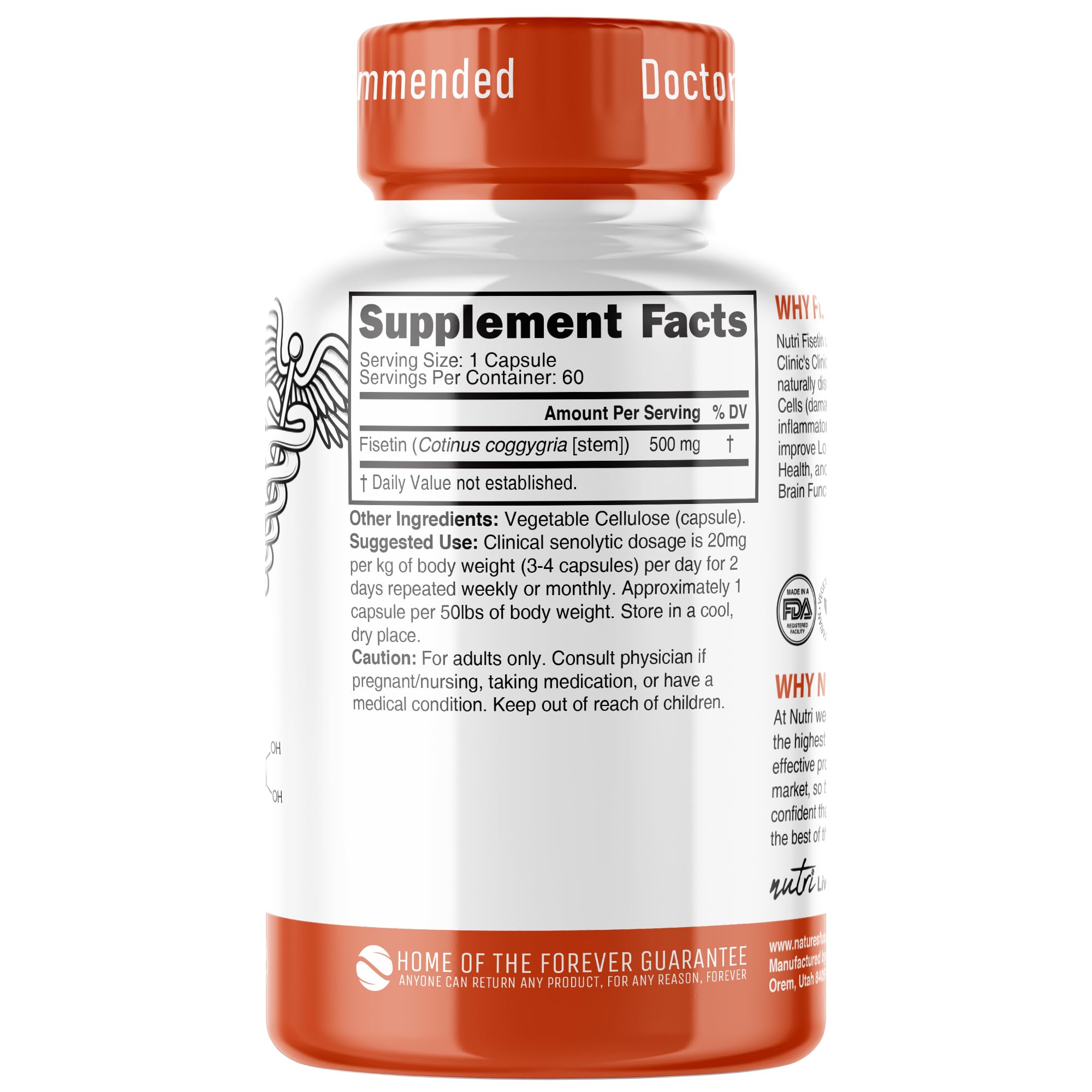 Nature's Fusions Fisetin 500mg supplement bottle back view