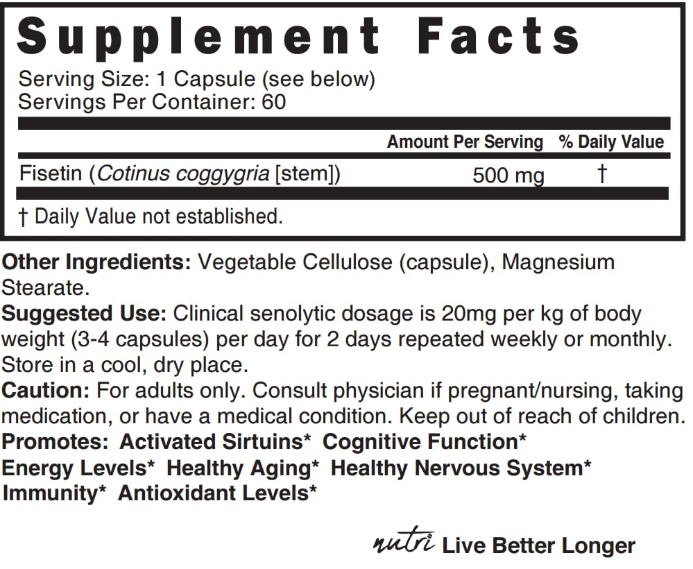 Nature's Fusions Fisetin 500mg supplement capsules close-up