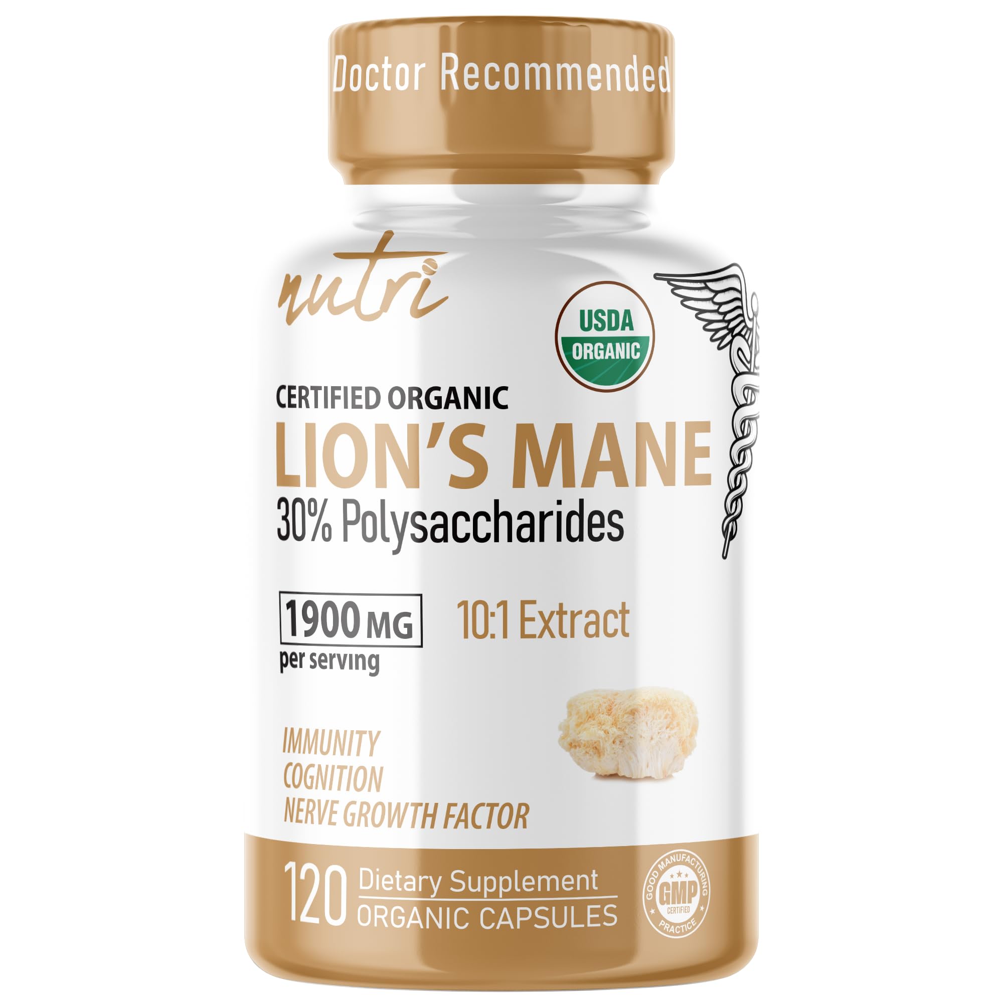 Nature's Fusions Lion's Mane Mushroom Supplement bottle front view
