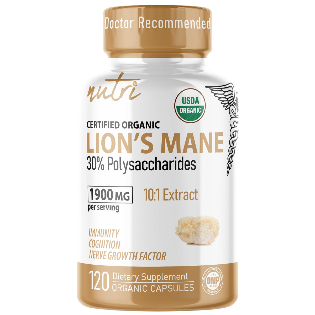 Nature's Fusions Lion's Mane Mushroom Supplement bottle front view