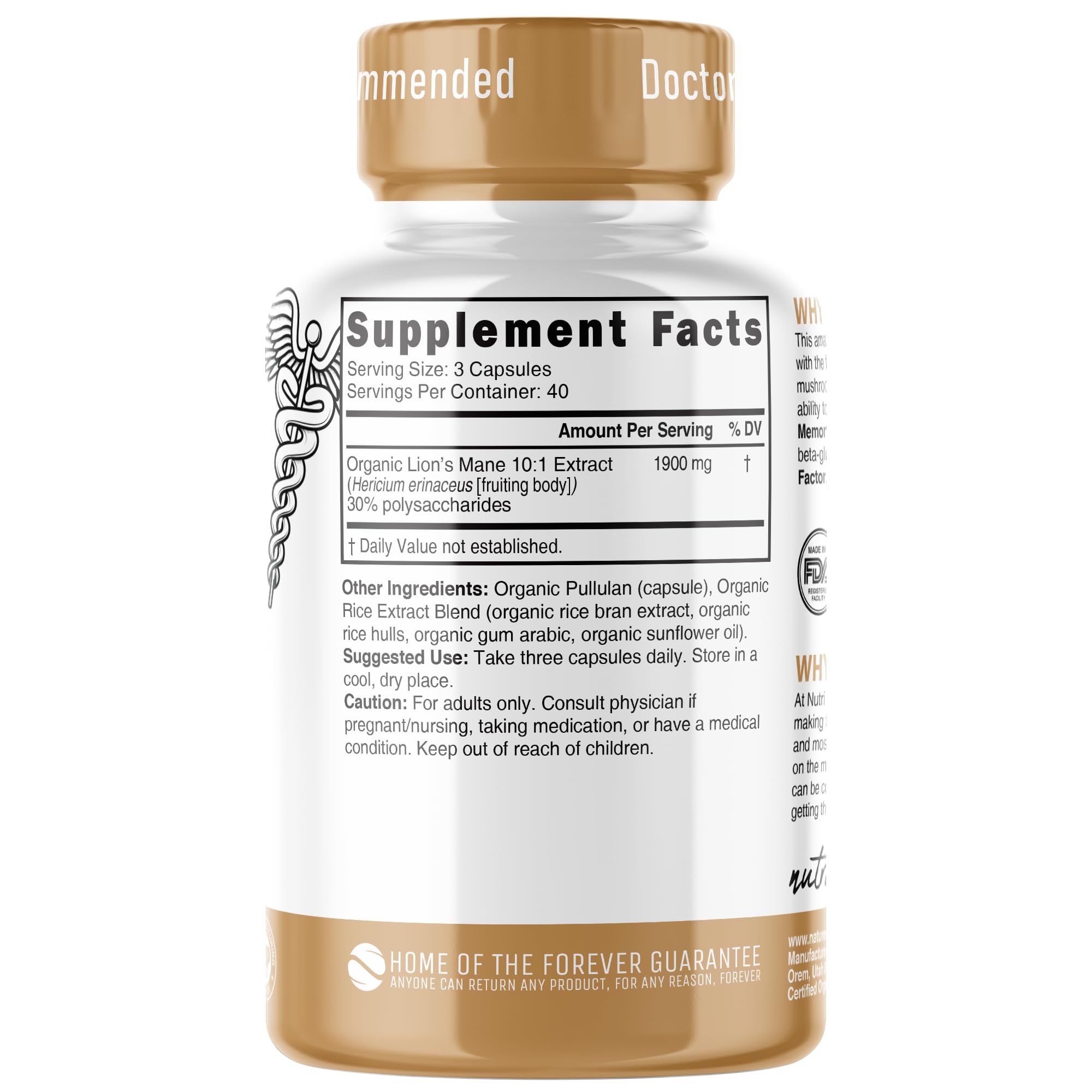 Nature's Fusions Lion's Mane Mushroom Supplement capsules on a wooden table