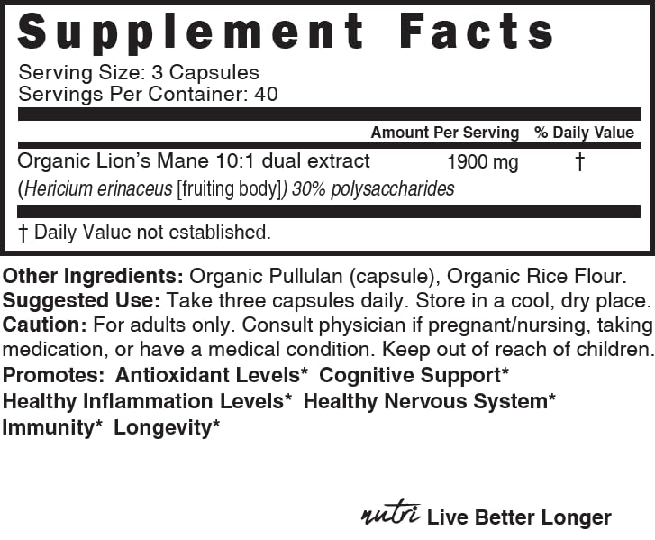 Nature's Fusions Lion's Mane Mushroom Supplement with measuring spoon