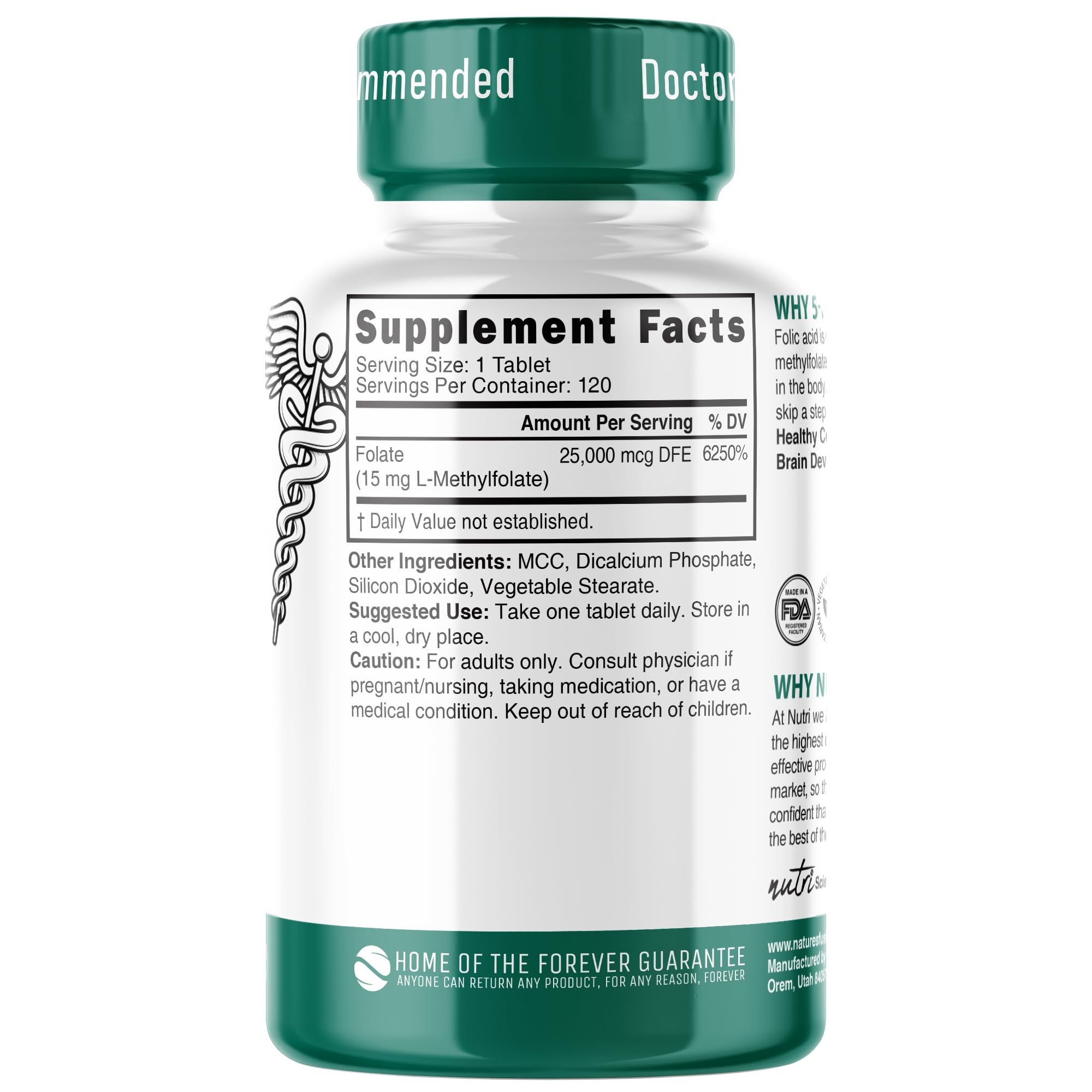Nature's Fusions Methylated Folate 15MG bottle side view