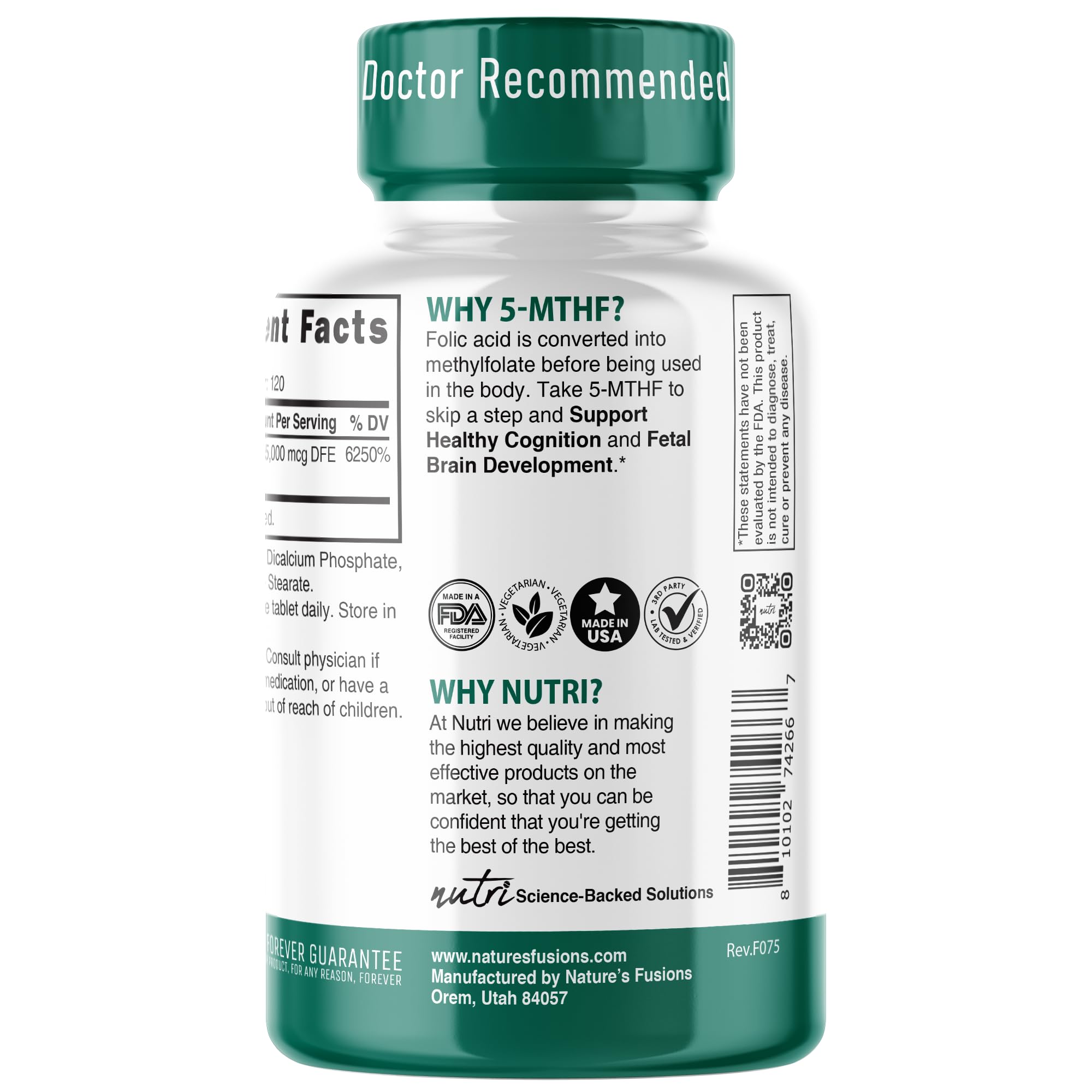 Nature's Fusions Methylated Folate 15MG tablets close-up