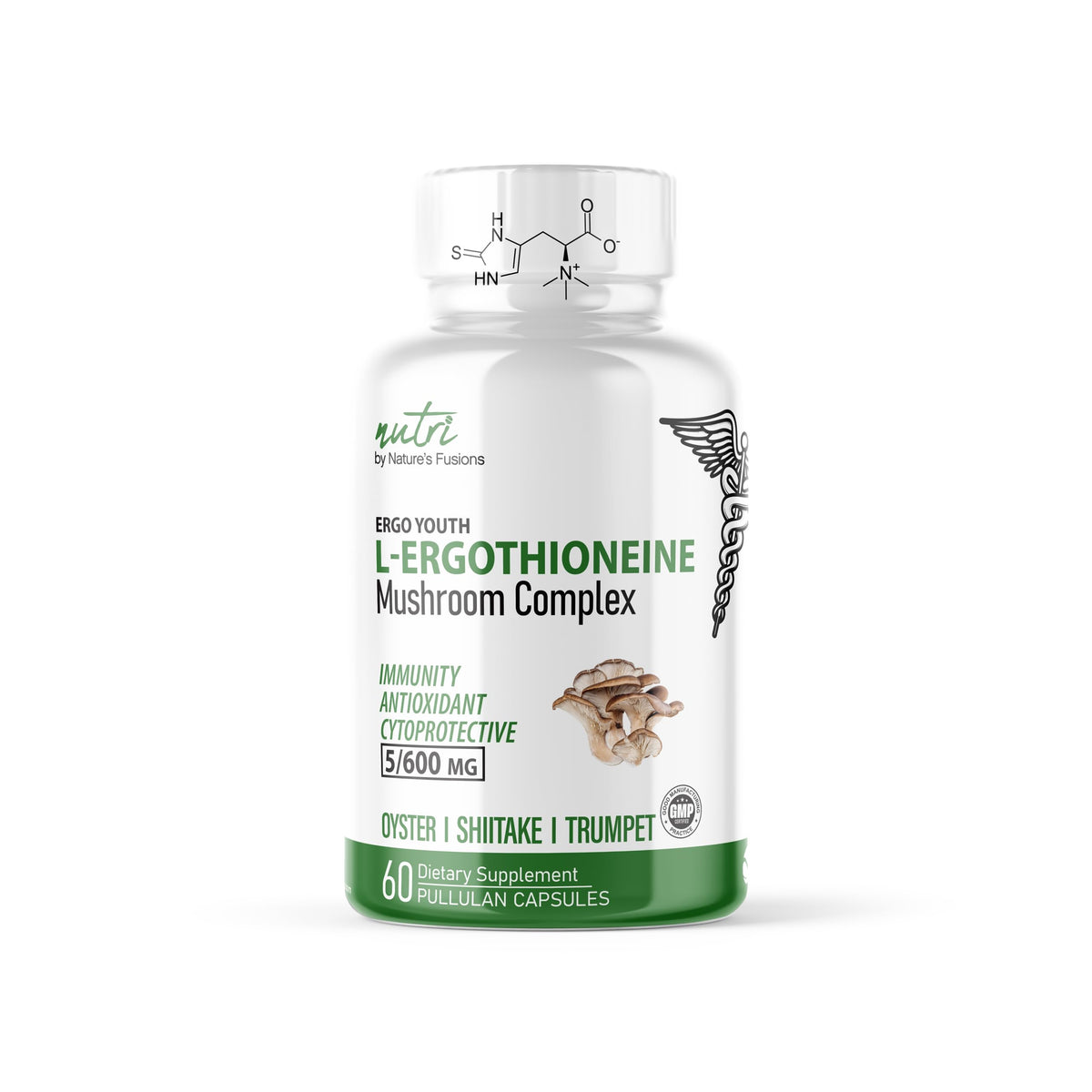 Nature's Fusions Nutri L-Ergothioneine Mushroom Complex bottle front view