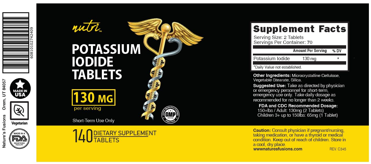 Nature's Fusions Potassium Iodide Tablets 130mg packaging details