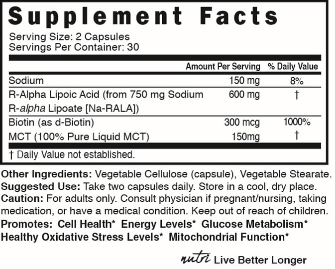 Nature's Fusions R Alpha Lipoic Acid capsules with measuring spoon