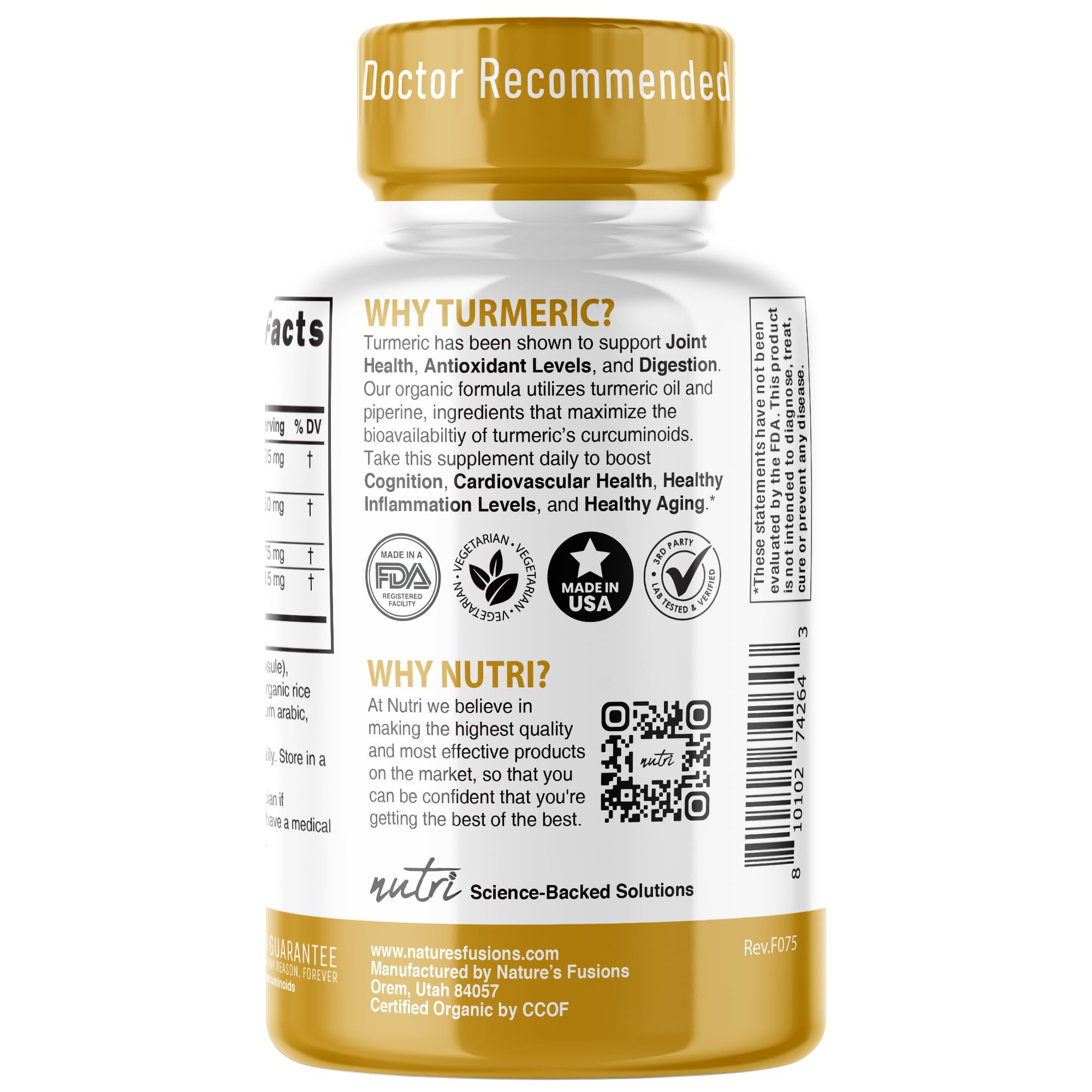 Nature's Fusions Turmeric Curcumin capsules in a clear container