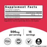 Nature's Fusions Urolithin A Diacetate 500mg capsules with ingredients list