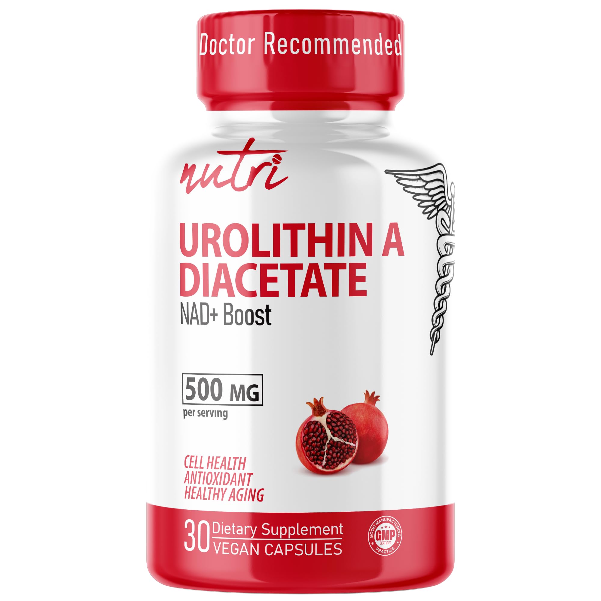 Nature's Fusions Urolithin A Diacetate 500mg vegan capsules front view