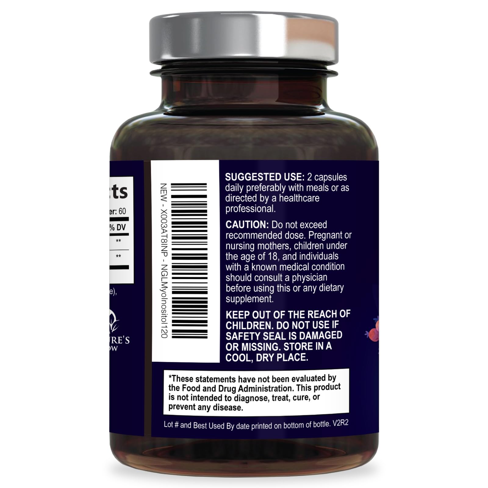 Nature's Glow Inositol Supplement 40:1 Ratio 1000mg capsule with other supplements