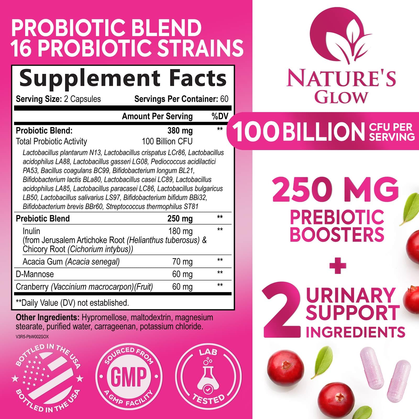 Nature's Glow Women's Probiotic capsules close-up