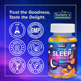 Nature's Gummies Sleep Gummies displayed with a few gummies scattered