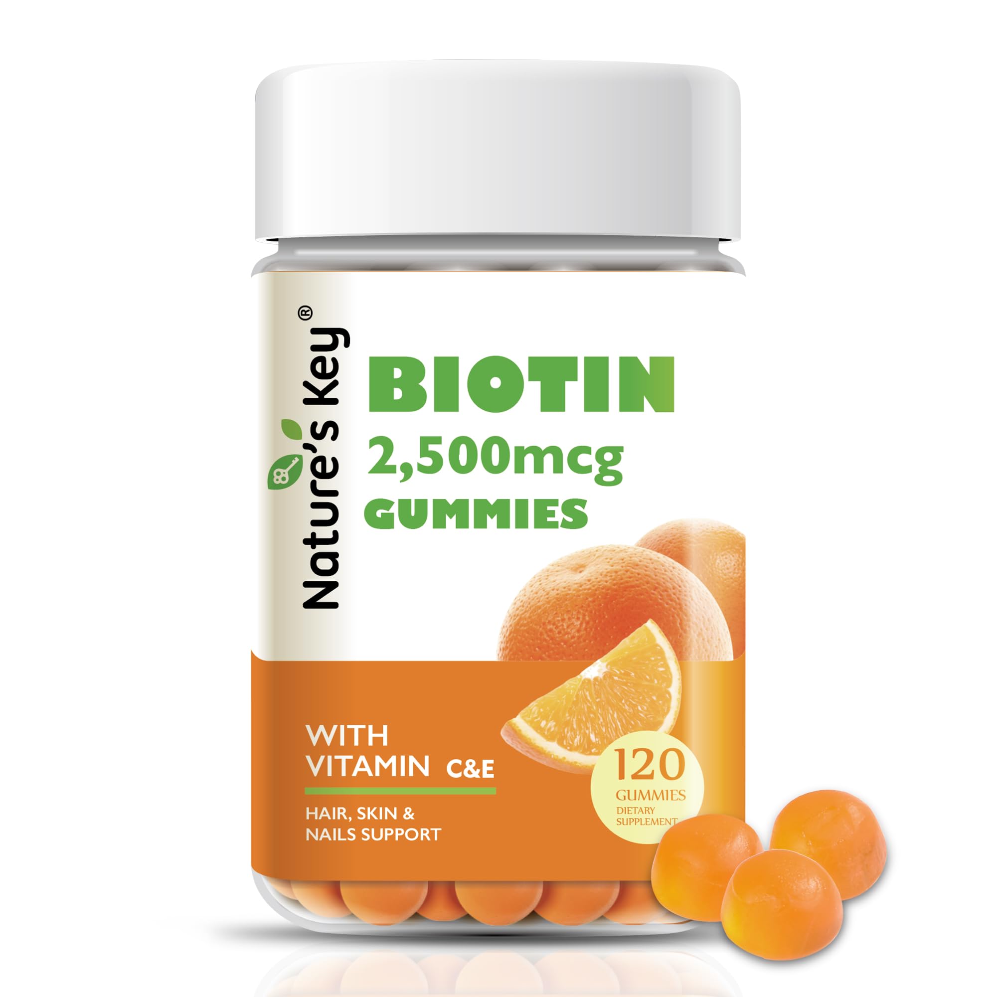 Nature's Key Biotin Gummies front view with orange flavour
