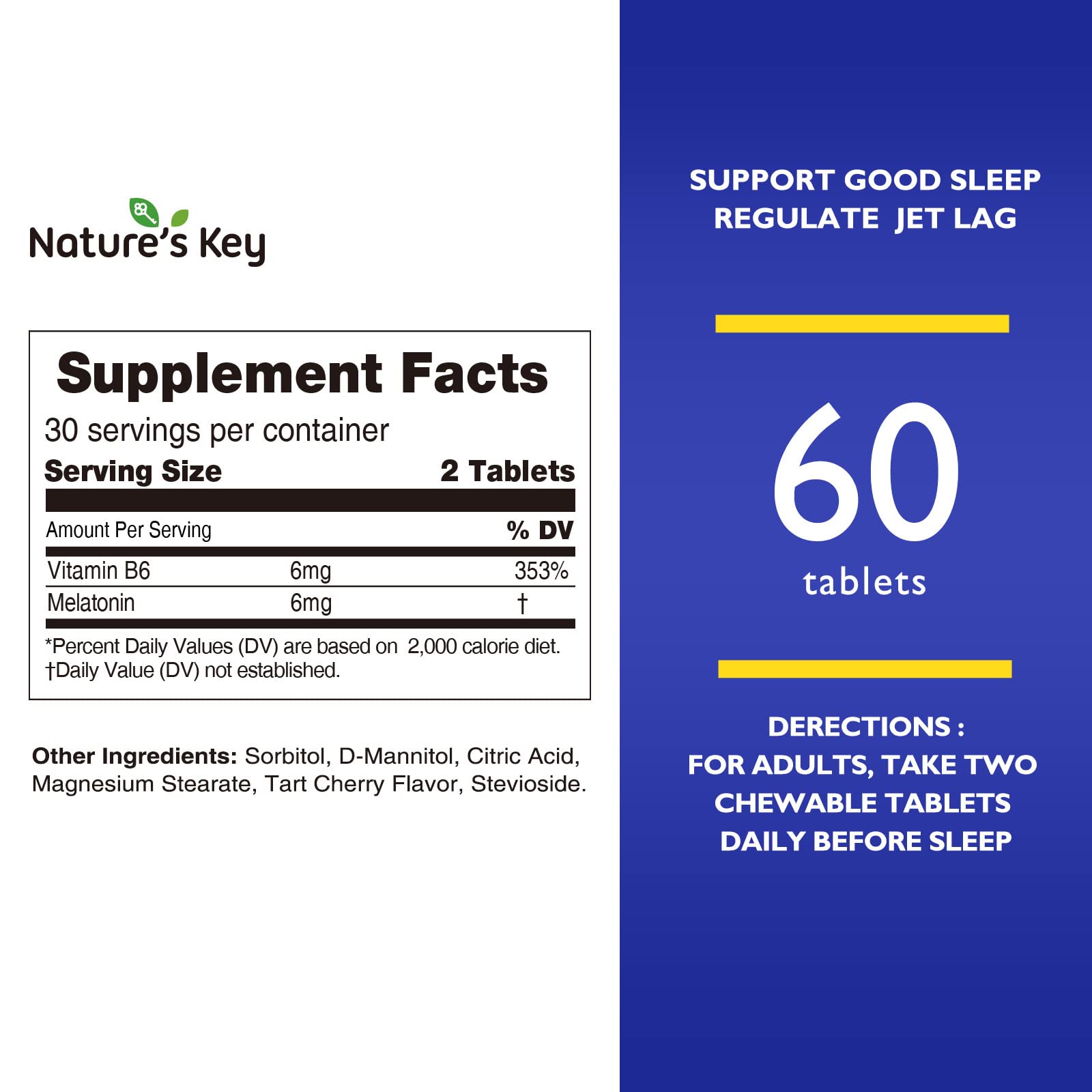 Nature's Key Melatonin 6mg chewable tablets in a hand