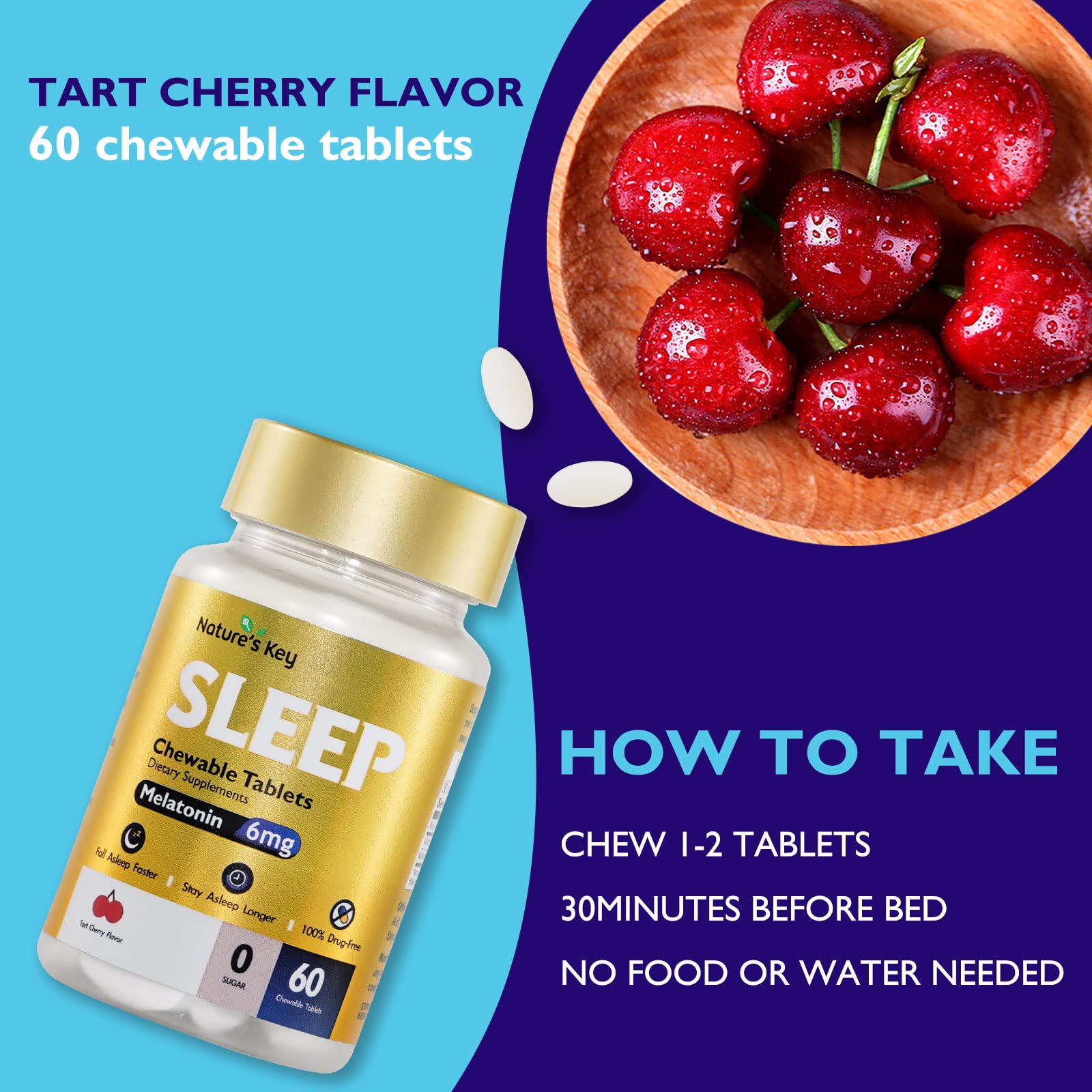 Nature's Key Melatonin 6mg chewable tablets side view
