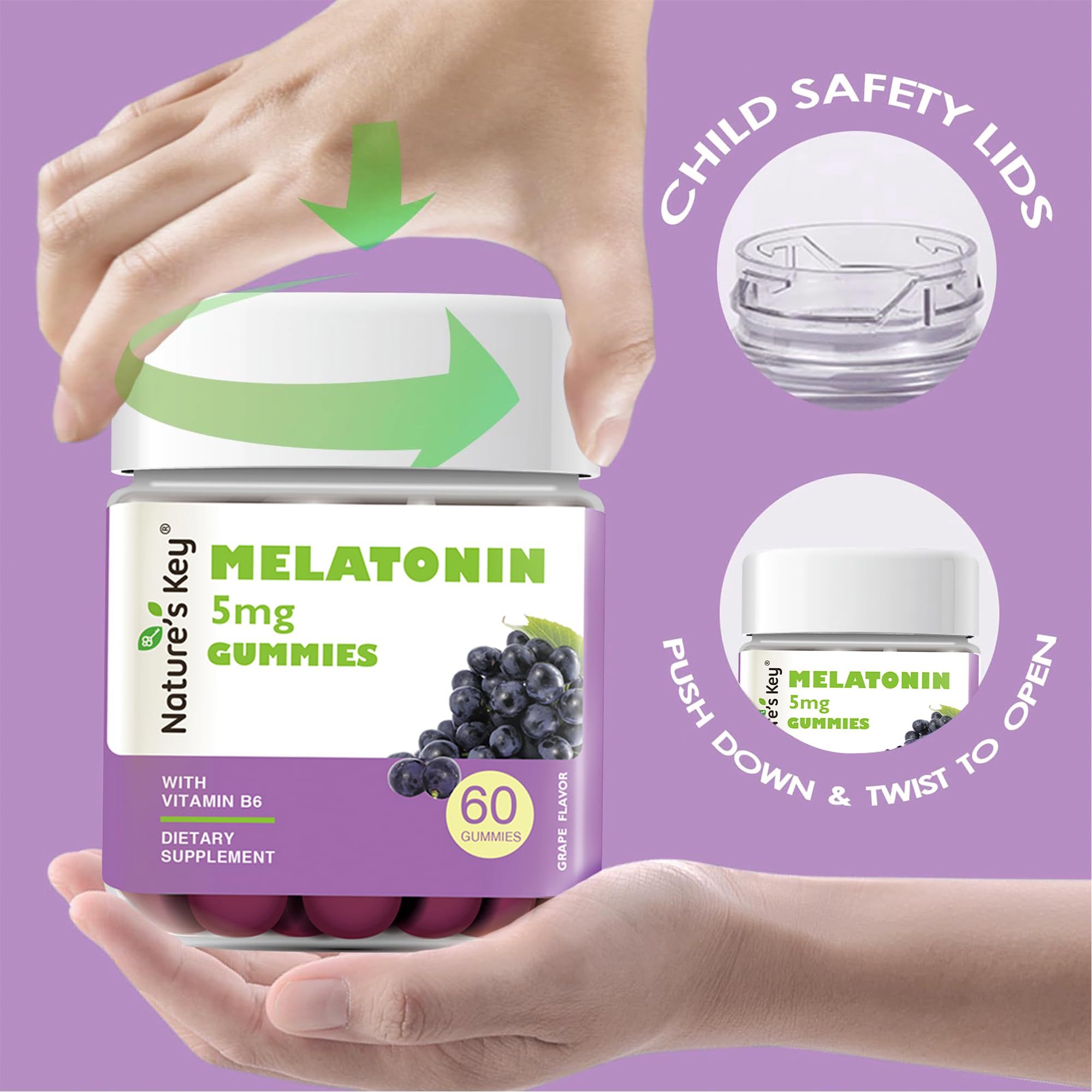 Nature's Key Melatonin Gummies 5mg on a wooden table