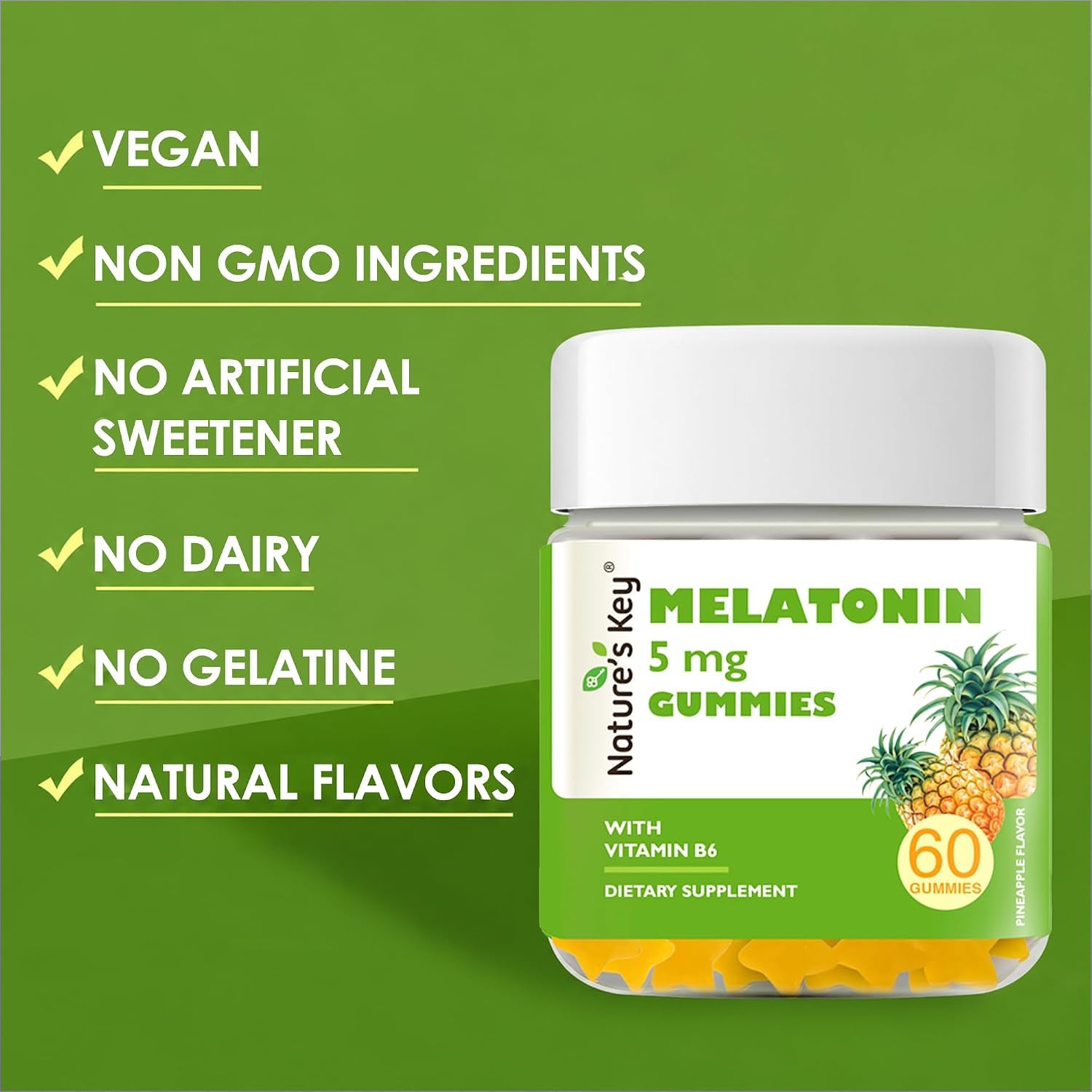 Nature's Key Melatonin Gummies 5mg pineapple flavour packaging