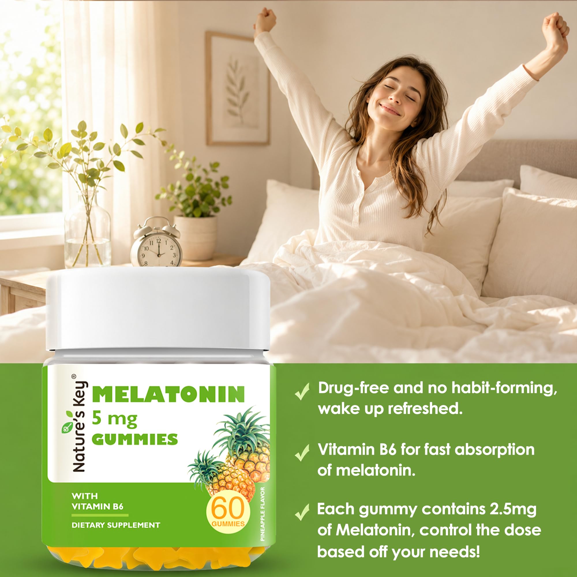 Nature's Key Melatonin Gummies 5mg pineapple flavour side view
