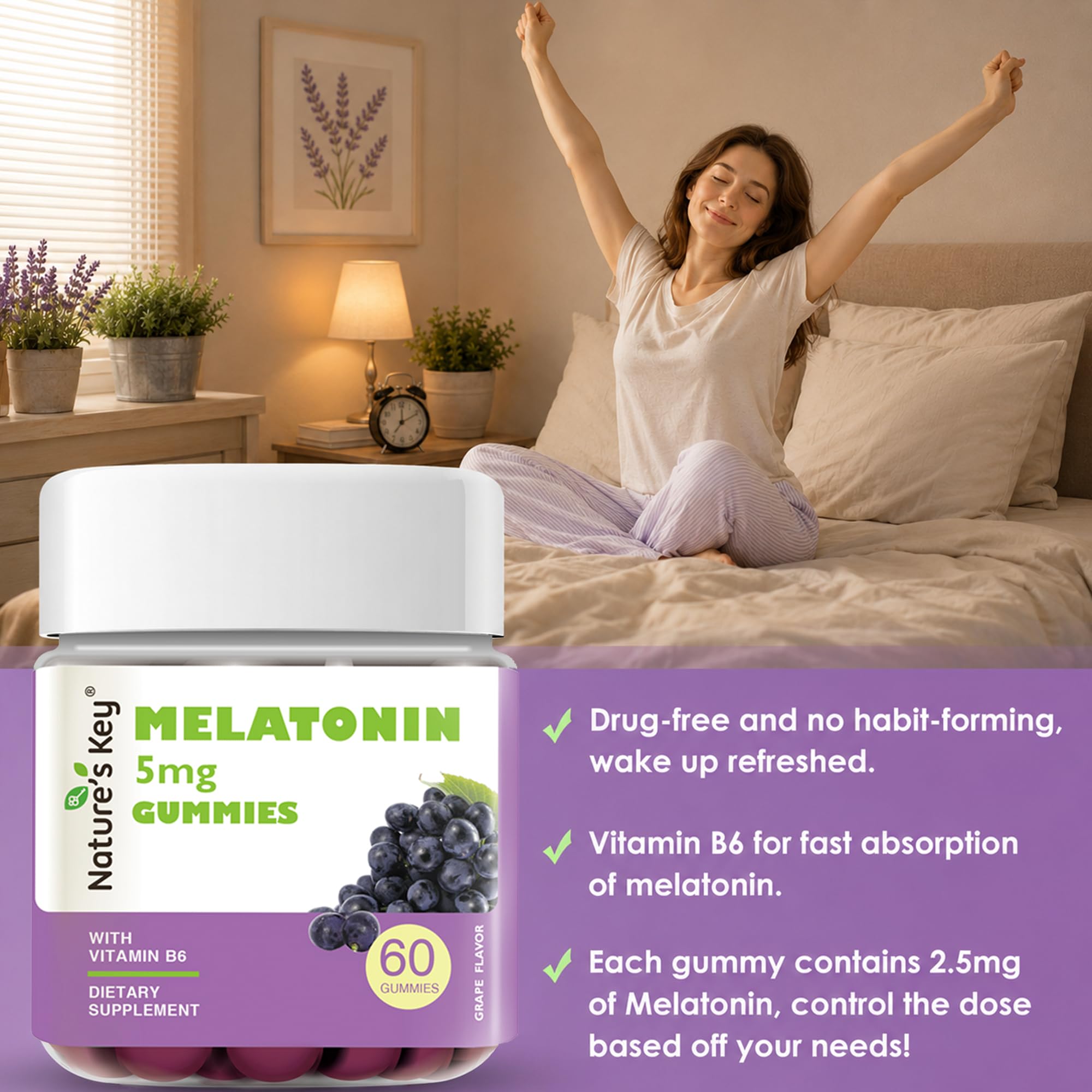 Nature's Key Melatonin Gummies 5mg with Vitamin B6 side view