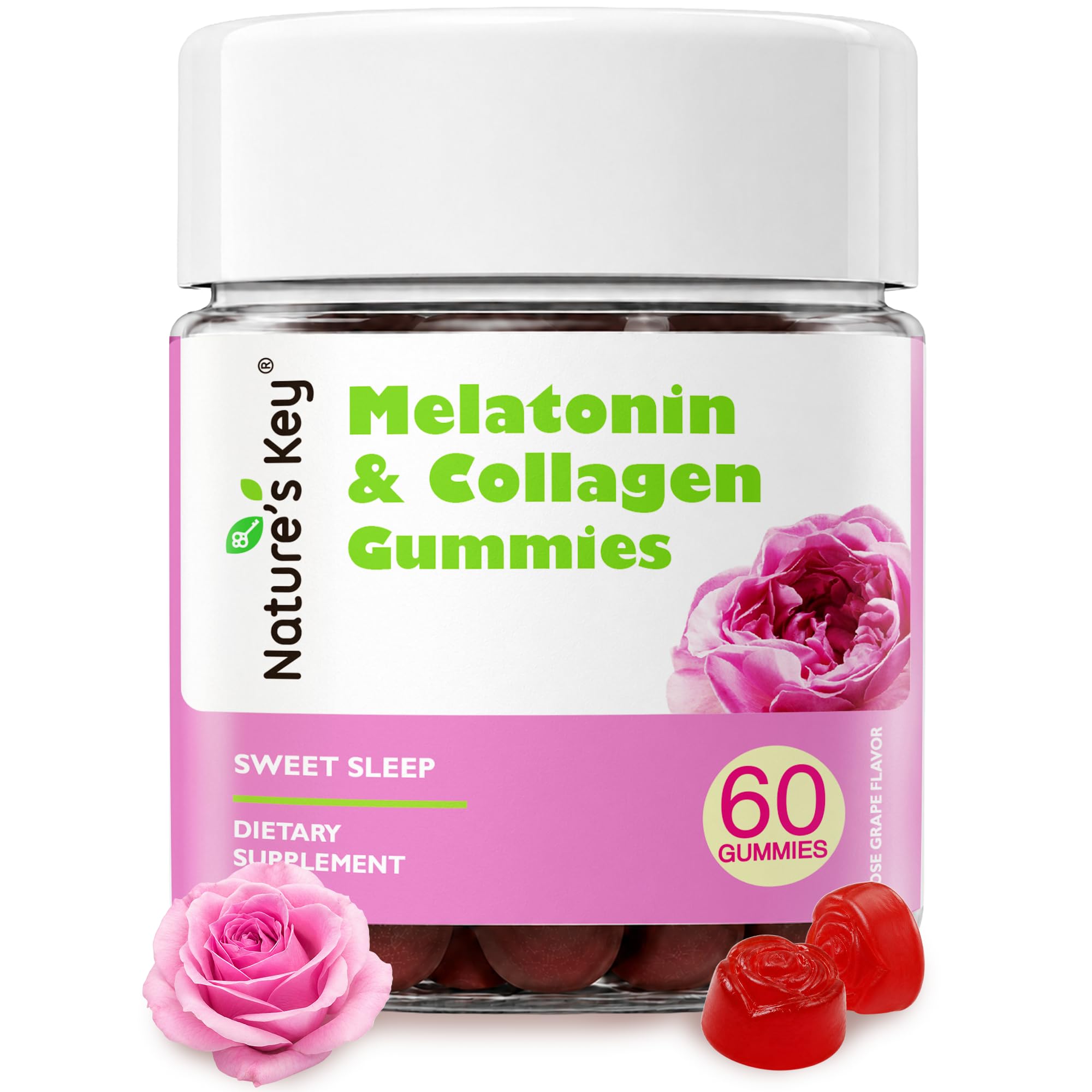 Nature's Key Melatonin Gummies 60 Count Rose Grape flavour front view