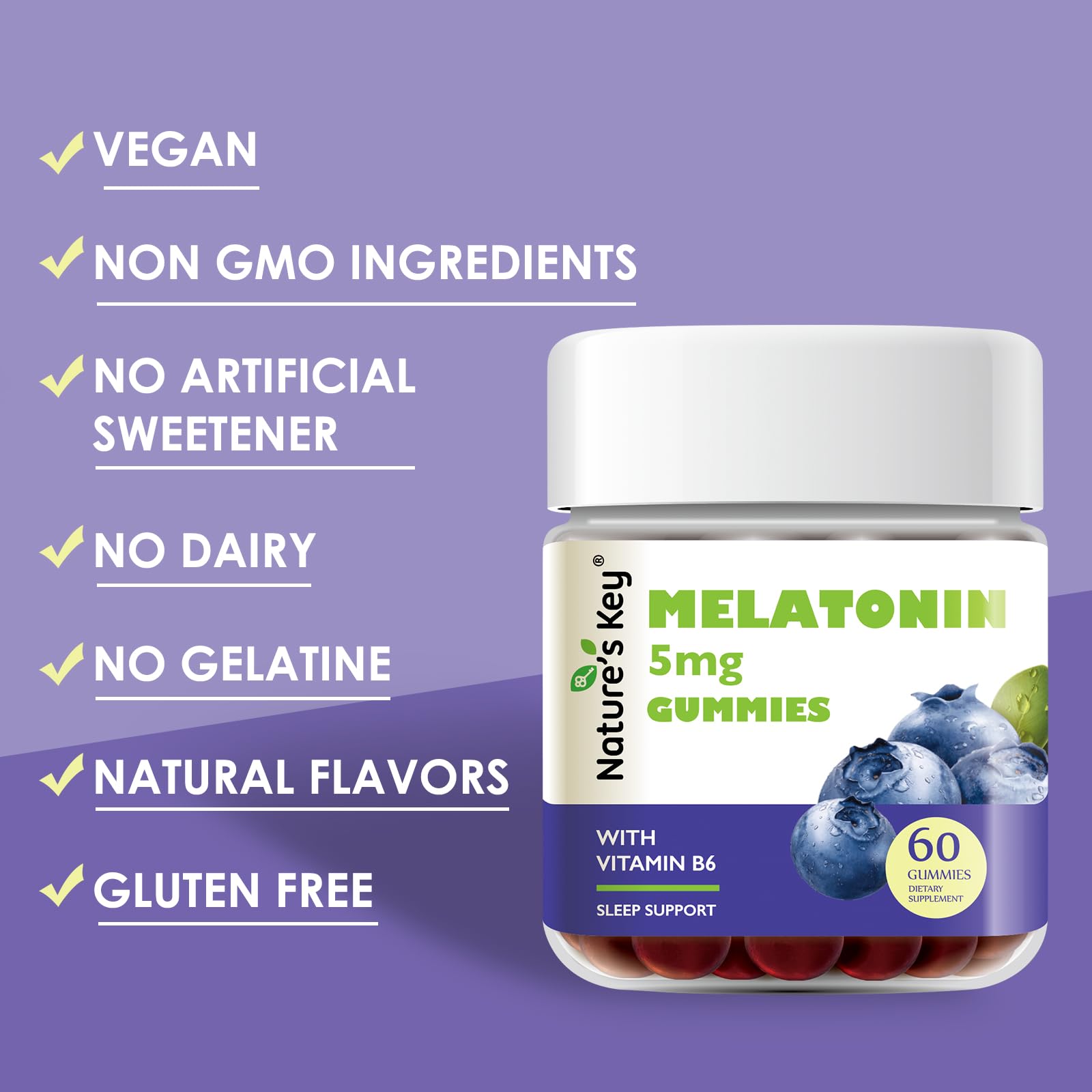 Nature's Key Melatonin Gummies natural blueberry flavour