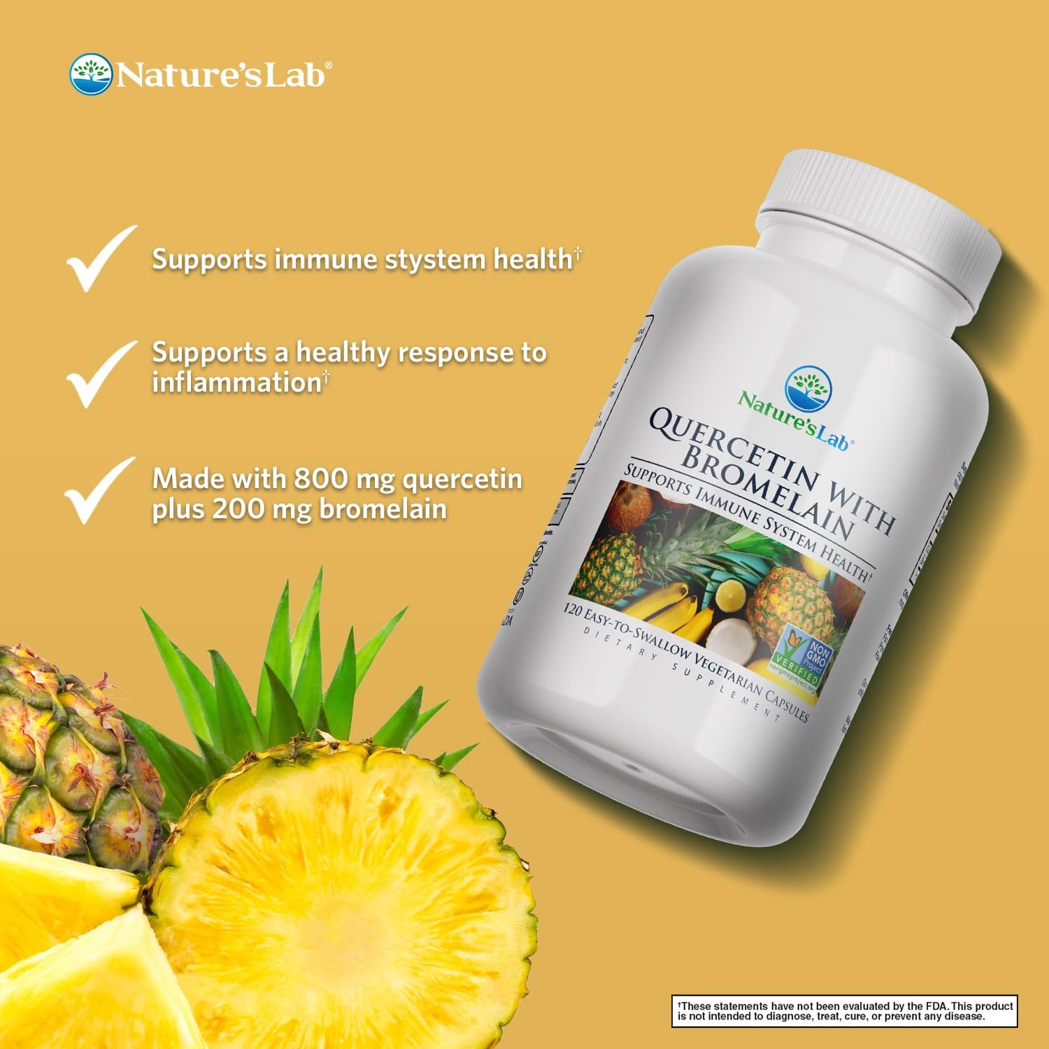 Nature's Lab Bromelain Enzyme with Quercetin side view