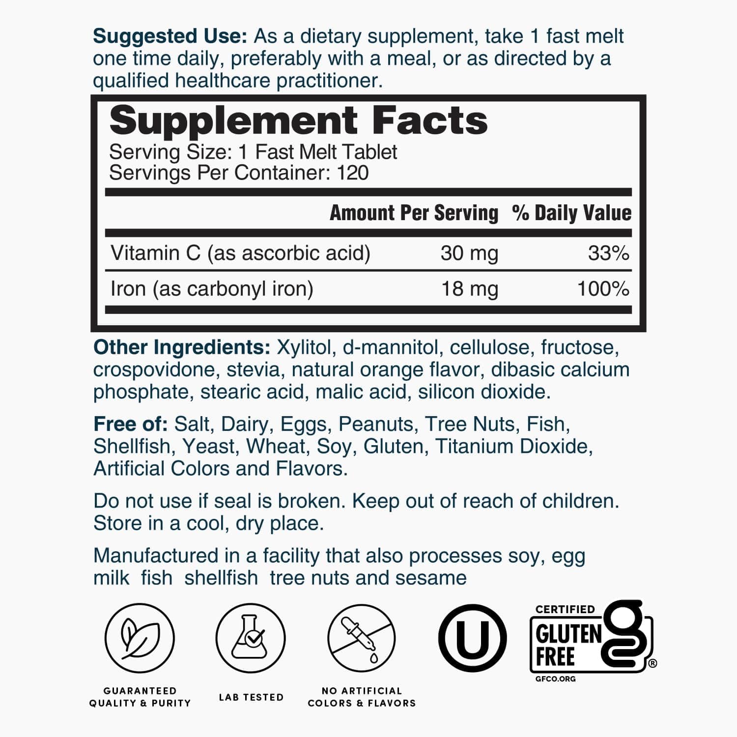 Nature's Lab Iron Fast Melt Tablets with a glass of water