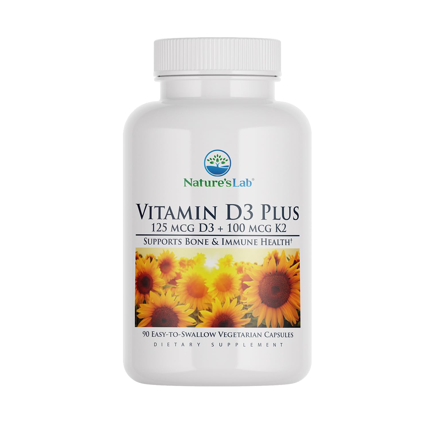 Nature's Lab Vitamin D3 Plus 5000 IU and K2 capsules front view
