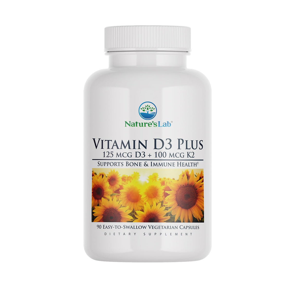 Nature's Lab Vitamin D3 Plus 5000 IU and K2 capsules front view