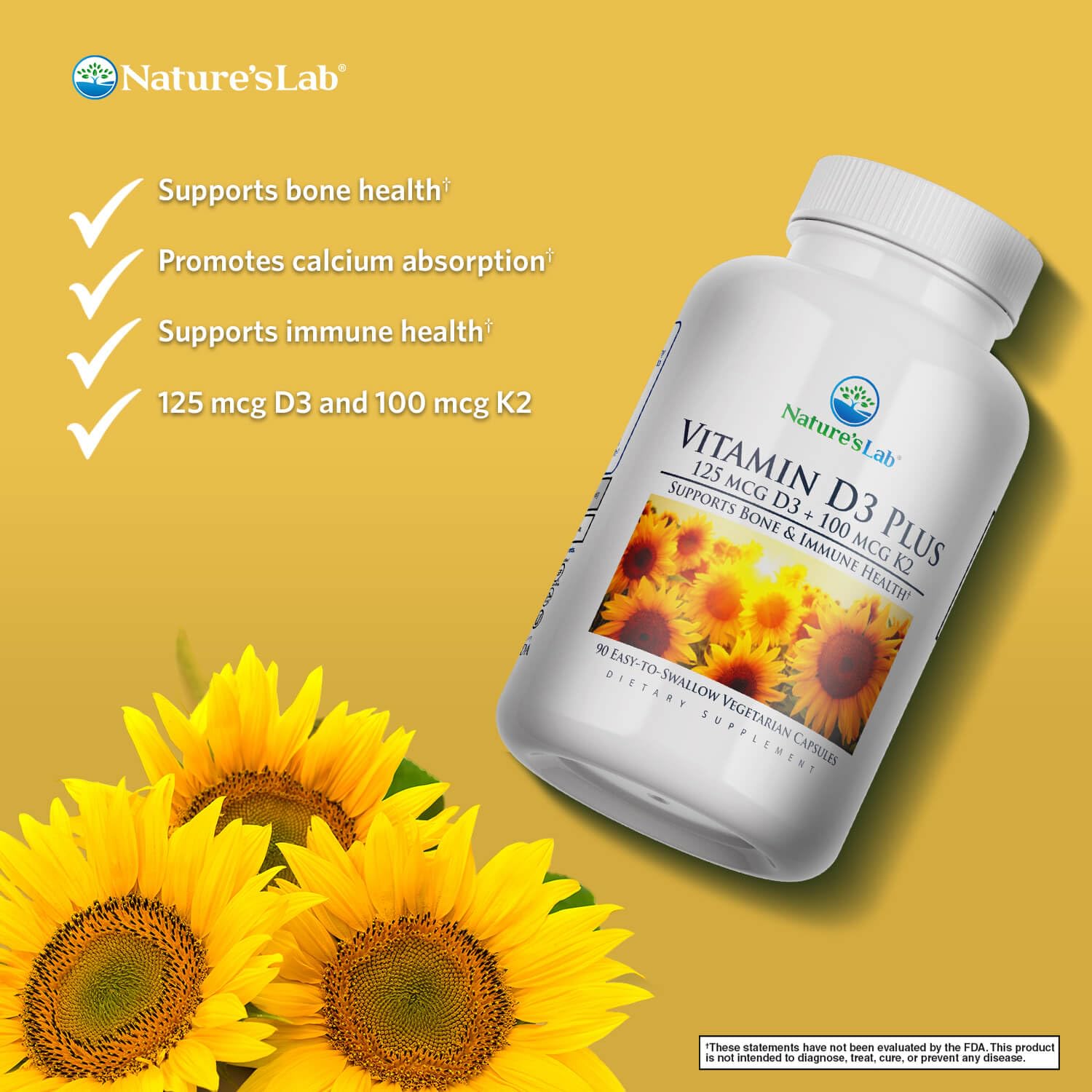 Nature's Lab Vitamin D3 Plus 5000 IU and K2 capsules side view