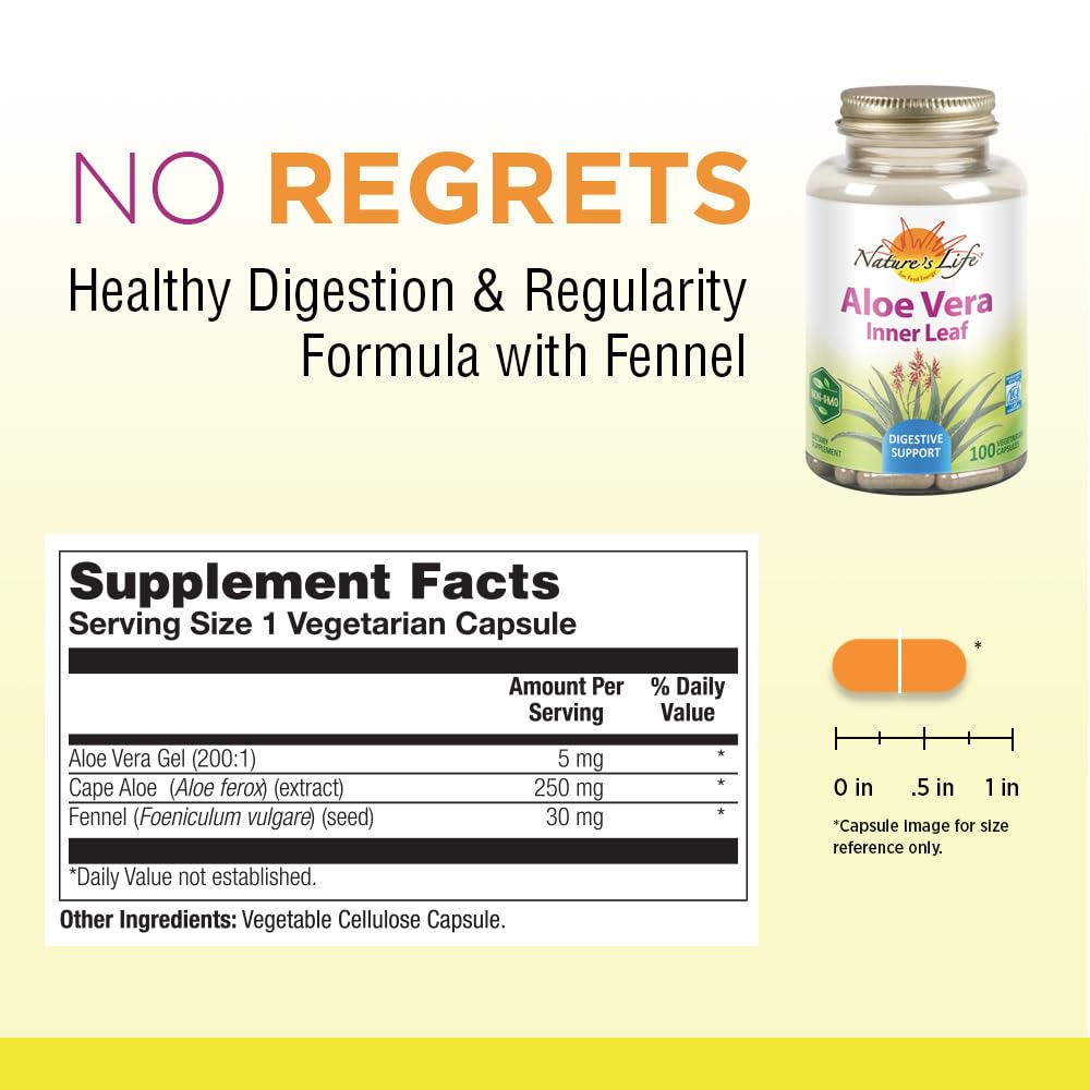 Nature's Life Aloe Vera Capsules 255mg back view