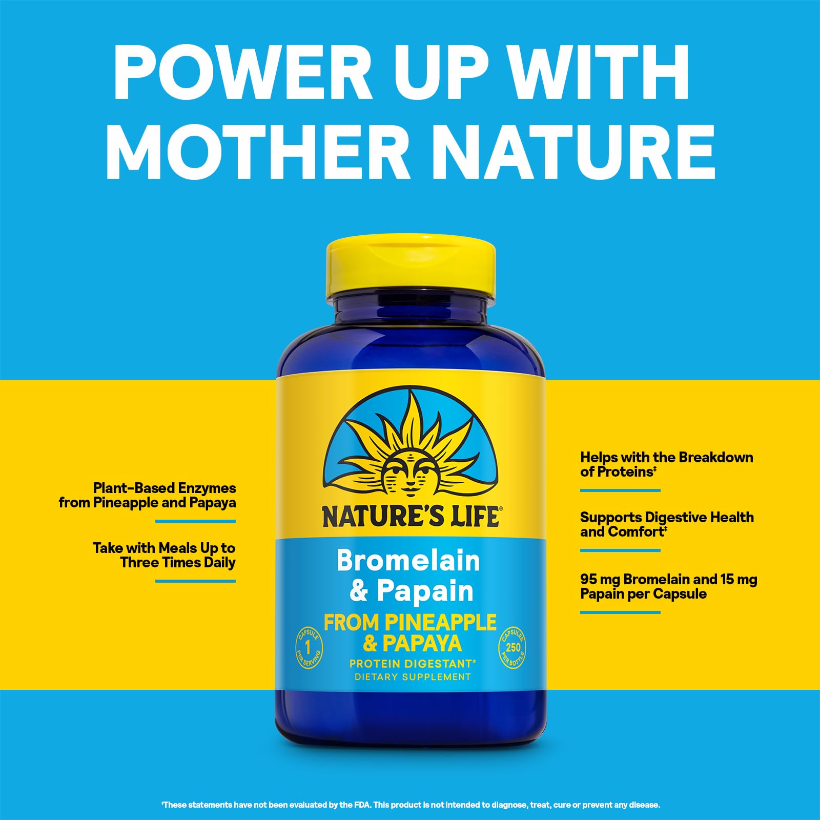 Nature's Life Bromelain and Papain Enzymes 250mg capsule close-up