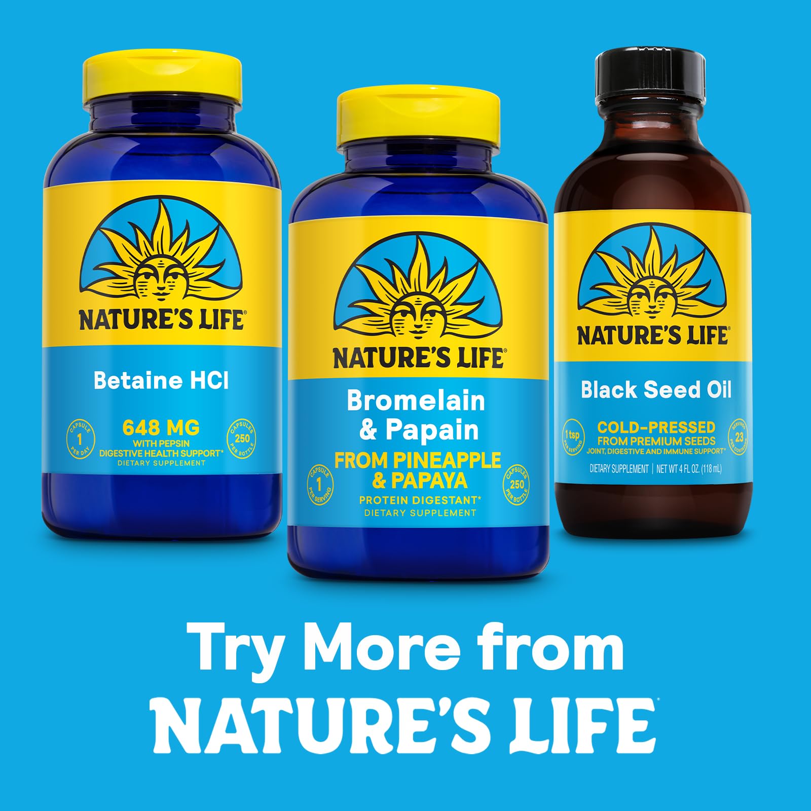 Nature's Life Bromelain and Papain Enzymes 250mg with ingredients list