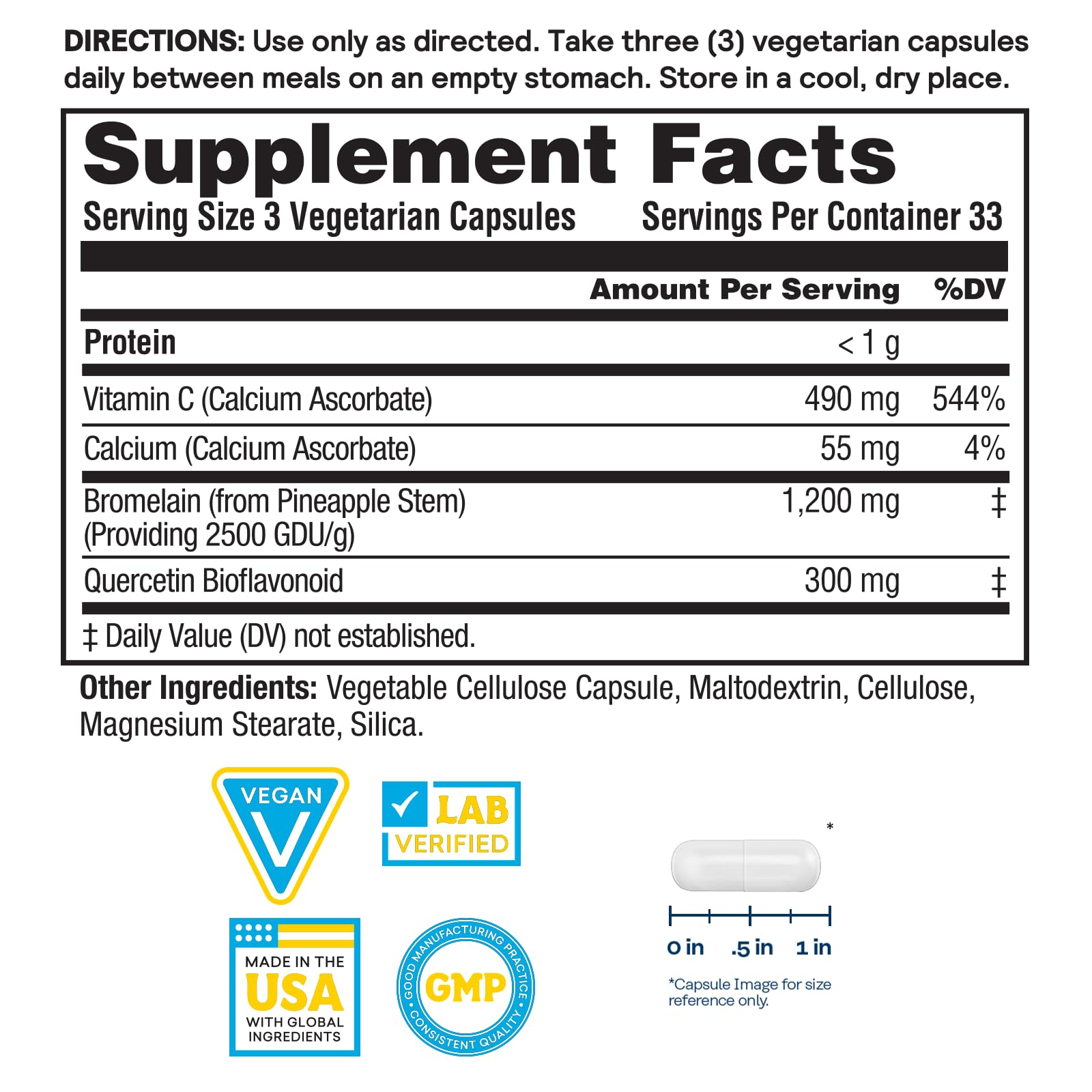 Nature's Life Bromelain Sinus Ease 490mg capsules side view