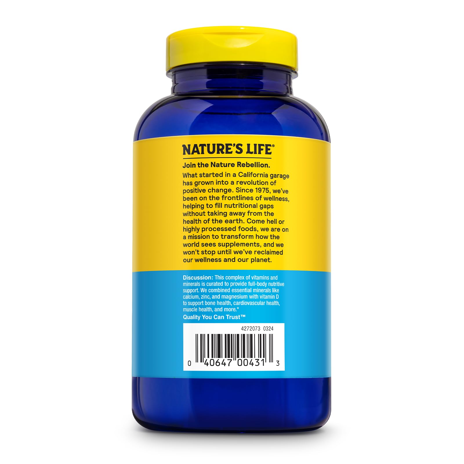 Nature's Life Cal Mag Zinc Complex tablets on a wooden surface