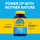 Nature's Life Herbs & Prunes supplement bottle with cap open